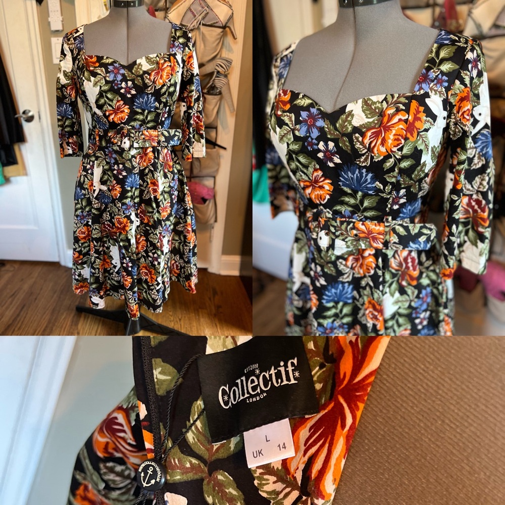 Collectif Bunny and floral print dress. New with tags!